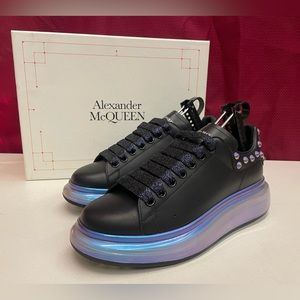 * COA Alexander McQueen Platform Chunky sneakers shoes black studded iridescent